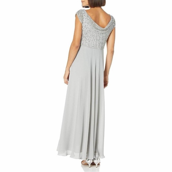 J Kara Silver Beaded Empire Waist Gown 18 - Picture 2 of 6